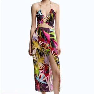 Tropical Print Cut Out Dress